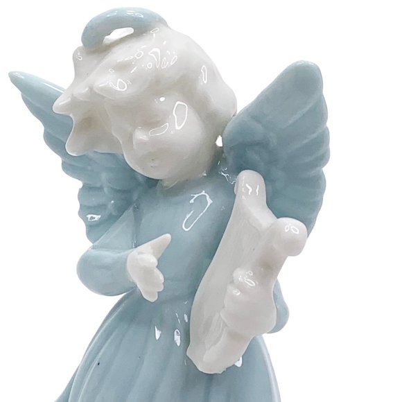 Vintage Ardalt Lenwile Angel Playing Harp Figurine Verithin Porcelain Light Blue - Picture 3 of 11